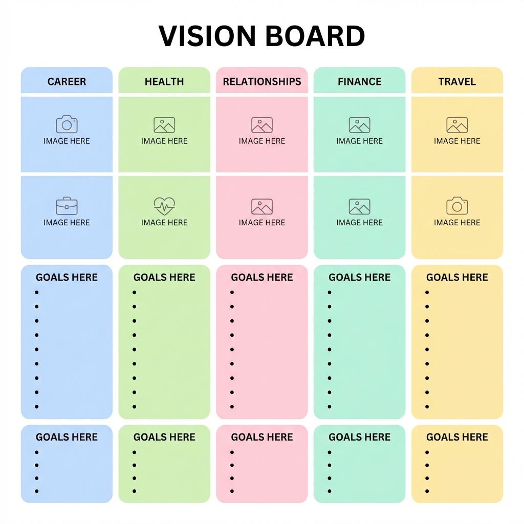 Professional vision board template with organized sections