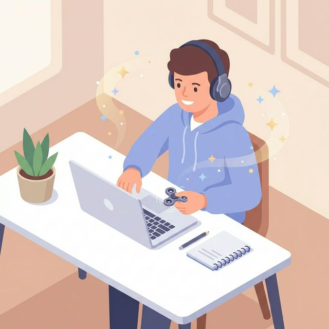A focused neurodivergent person working successfully at a clean desk